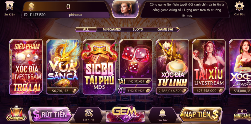 kho tàng game đa dạng của Gemwin